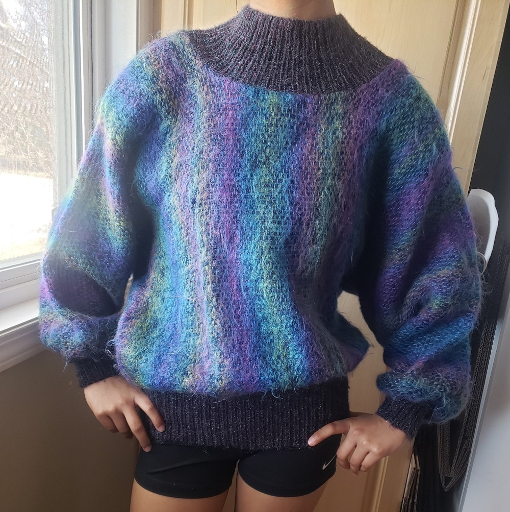 Hand Woven Toronto Wool Blend Colorful Striped Women's Turtleneck Sweater